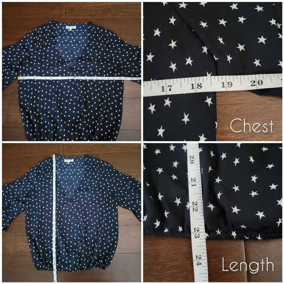 Max Studio blue star print ruffle sleeve crepe surplice blouse- size S - Picture 9 of 10